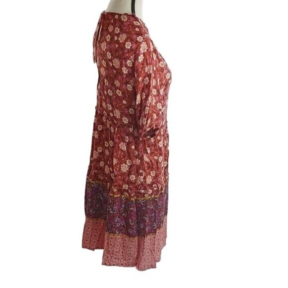 Knox Rose Womens Size XS Boho Floral Dress Red Purple Print Short Sleeve - Picture 4 of 7